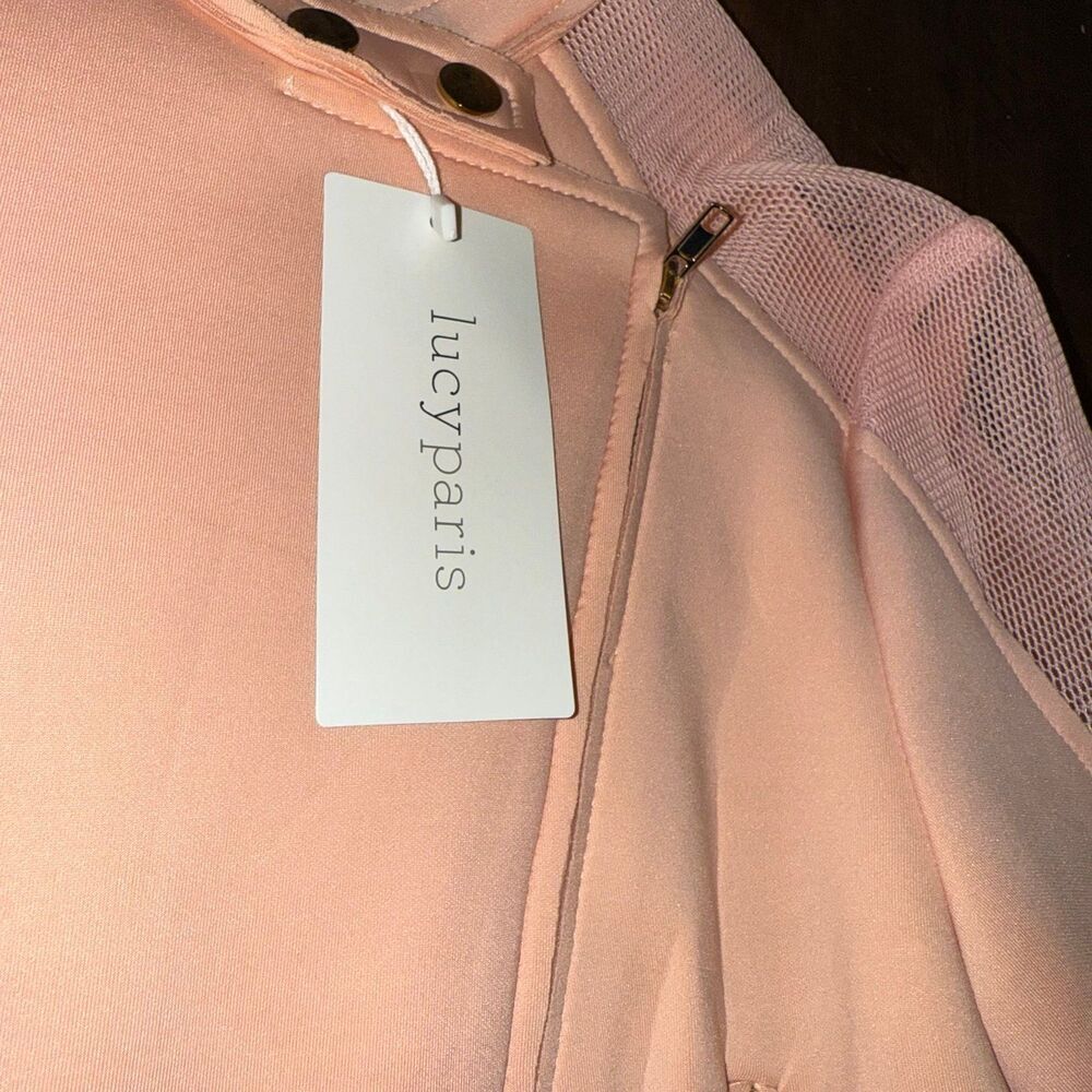 Lucy Paris Blush Moto Jacket NWT Size L Scuba Neoprene Mesh Panel - Picture 3 of 7
